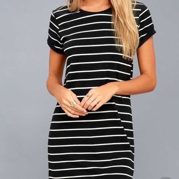 black and white striped shift dress